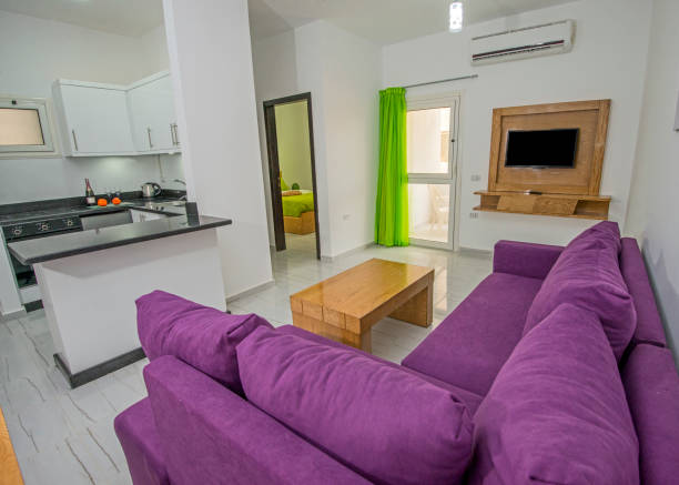 interior design of luxury apartment living room - green studio imagens e fotografias de stock