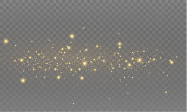 The dust sparks The yellow dust sparks and golden stars shine with special light. Vector sparkles on a transparent background. Sparkling magical dust particles. light effect stock illustrations