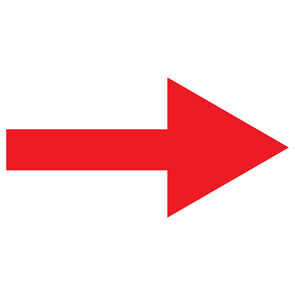 Right red arrow icon vector traffic symbol on white background. Forward, Right move - Great for label, icon, print, web etc.