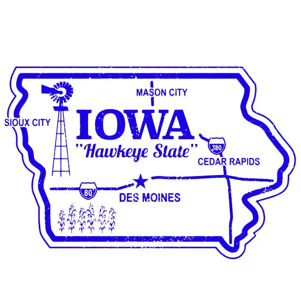 Vector illustration of Iowa state vintage travel stamp