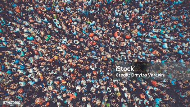 People Crowd Texture Background Bird Eye View Toned Stock Photo - Download Image Now
