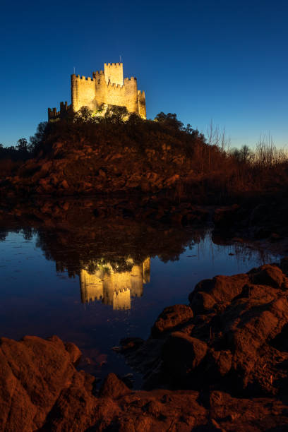 castello di almourol in portogallo al crepuscolo. - almourol foto e immagini stock