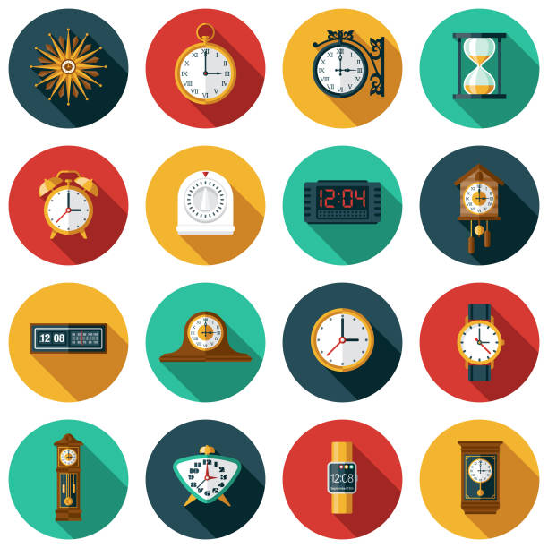 uhren und timer icon set - kuckucksuhr stock-grafiken, -clipart, -cartoons und -symbole