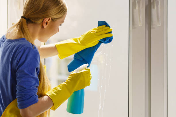 istock Woman cleaning window at home 1179881116