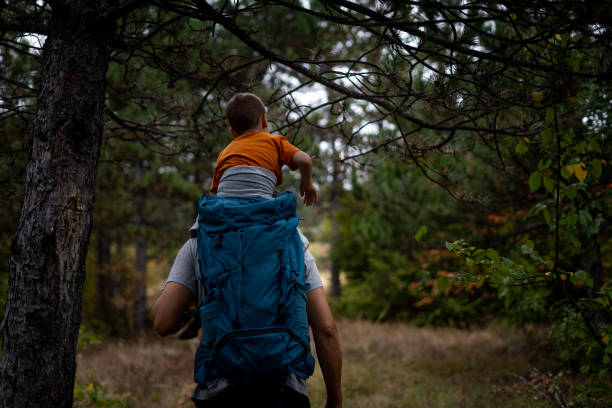 istock Father and son hiking and exploring forest together 1179883923