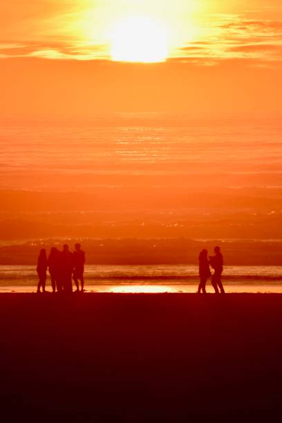 istock Pacific Ocean sunset with tourists 1179887909