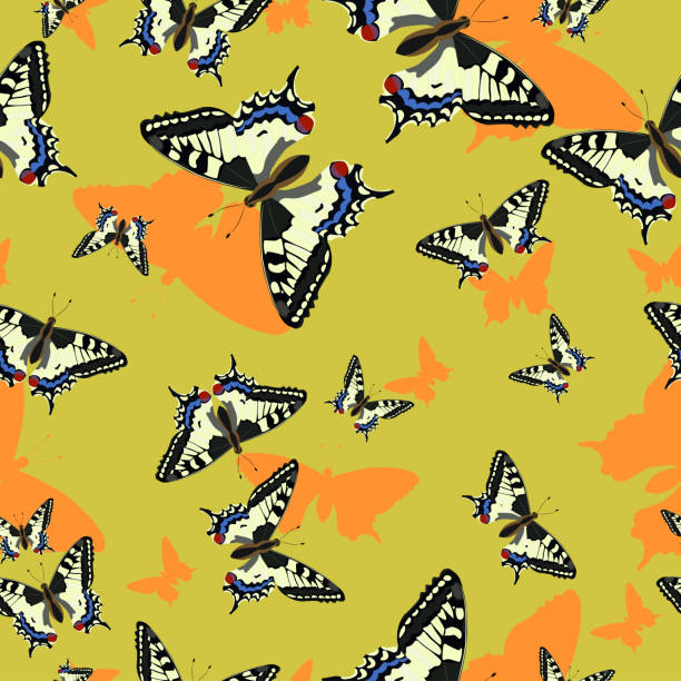 istock Seamless pattern with machaon butterflies. Vector image. For design of fabric, paper, many others 1179904085