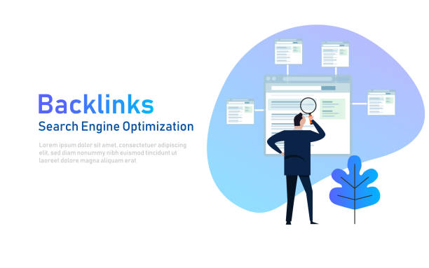 ilustrações de stock, clip art, desenhos animados e ícones de backlinks or link building. seo concept. illustration - communication marketing dictionary global communications