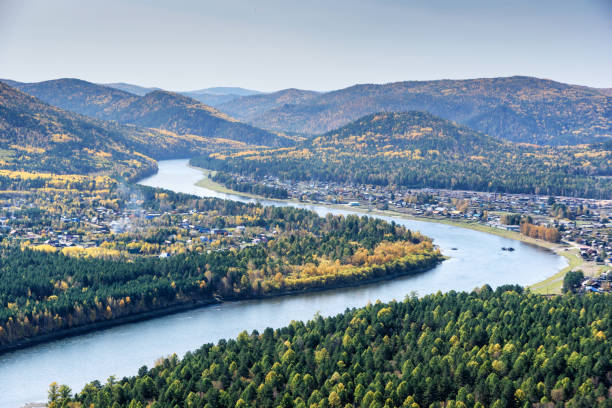 istock River, rock and autumn forest. View from above. 1179914469