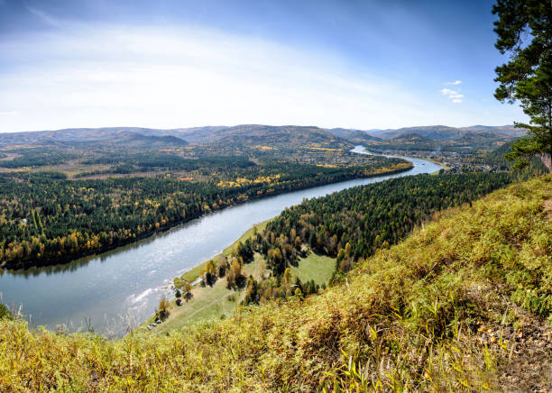 istock River, rock and autumn forest. View from above. 1179914593