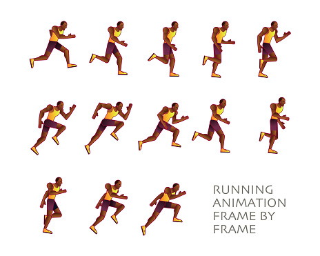 Man Run cycle animation sprite sheet. Running animation frame by frame - Vector