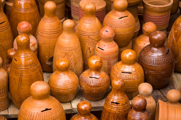 Heap of handmade ceramic piggy banks