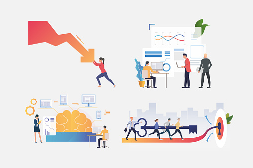 Work On Project Illustration Set Stock Illustration - Download Image ...