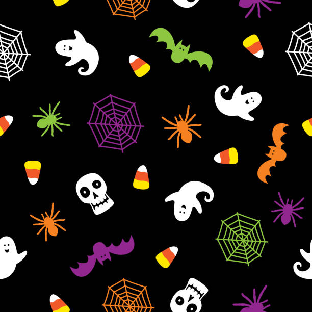 으스스한 할로윈 원활한 패턴 - halloween candy candy corn backgrounds stock illustrations