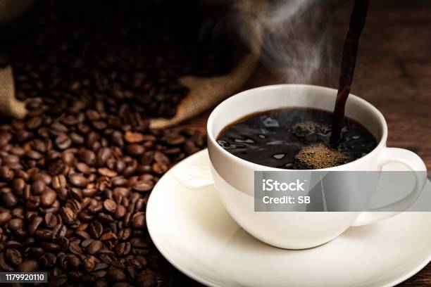 Coffee Cup And Coffee Beans Stock Photo - Download Image Now - Coffee - Drink, Cafe, Cup