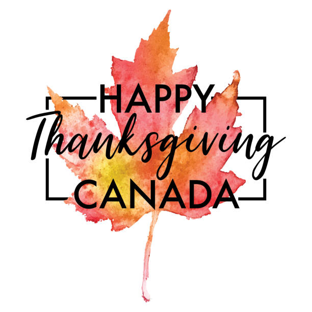 Happy Thanksgiving Maple Leaf Vector Watercolor and Ink Design vector art illustration