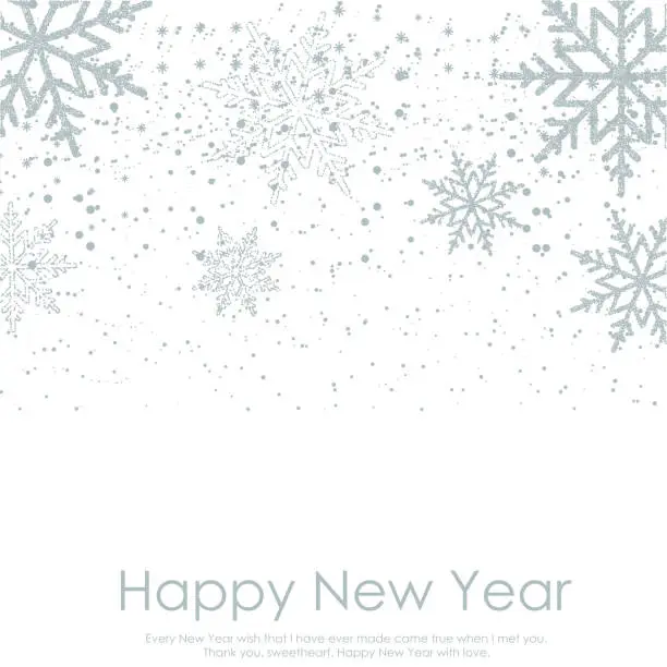 Vector illustration of Happy New Year or Christmas card with falling snowflakes on white background. Vector