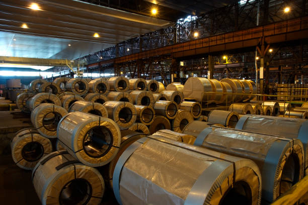 istock Large rolls of sheet steel in a distribution warehouse 1179937124