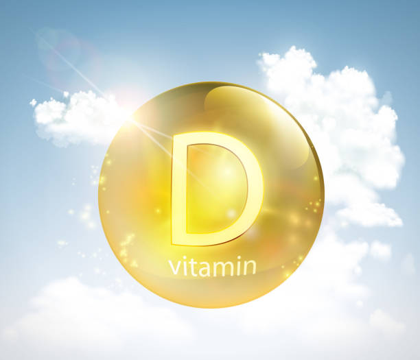 ilustraciones, imágenes clip art, dibujos animados e iconos de stock de píldora de vitamina d contra el cielo con el sol y las nubes - vitamin d