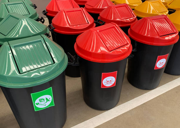 istock recycle bin yellow blue green and recycle plastic garbage bin to save environment care 1179940952