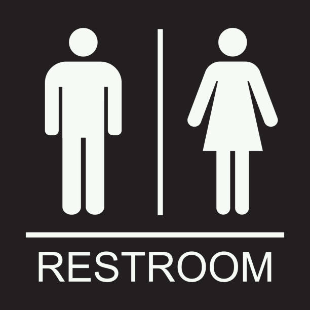 Men women general restroom sign or symbol vector illustration Men women general restroom sign, symbol vector illustration can be used for mall, restaurant and office child art people contemporary stock illustrations