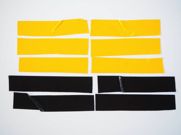 istock Set of black yellow sticky tapes on white background. Torn horizontal and different size sticky tape, adhesive pieces. 1179948452