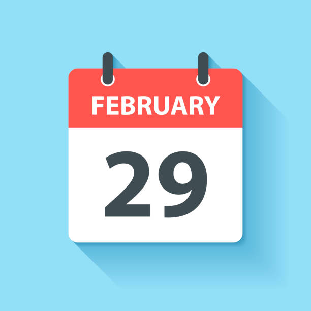 February 29 - Daily Calendar Icon in flat design style February 29. Calendar Icon with long shadow in a Flat Design style. Daily calendar isolated on blue background. Vector Illustration (EPS10, well layered and grouped). Easy to edit, manipulate, resize or colorize. Date stock illustrations