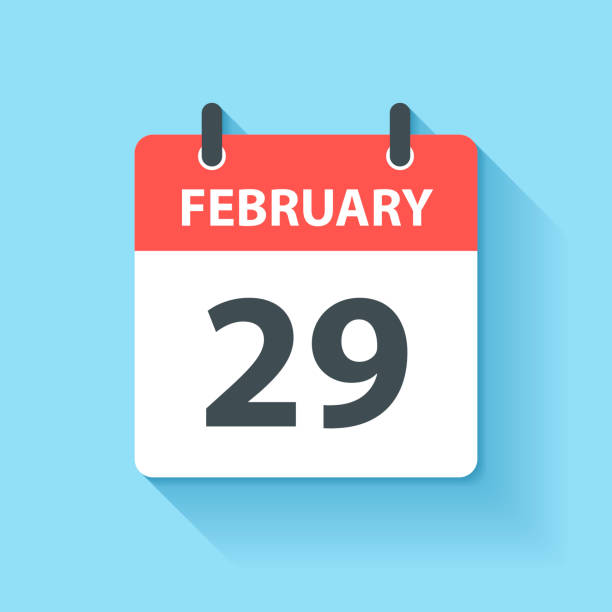 February 29 - Daily Calendar Icon in flat design style February 29. Calendar Icon with long shadow in a Flat Design style. Daily calendar isolated on blue background. Vector Illustration (EPS10, well layered and grouped). Easy to edit, manipulate, resize or colorize. dating stock illustrations
