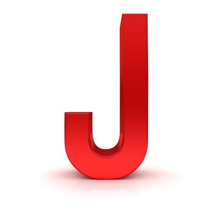J letter J capital letter red font 3d rendering characters text graphic cut out on white background