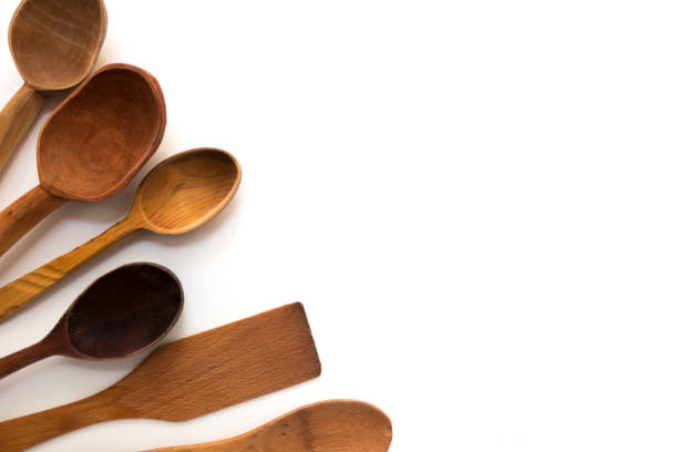 istock Kitchenware set of wooden spoon and fork on white background. 1179949713