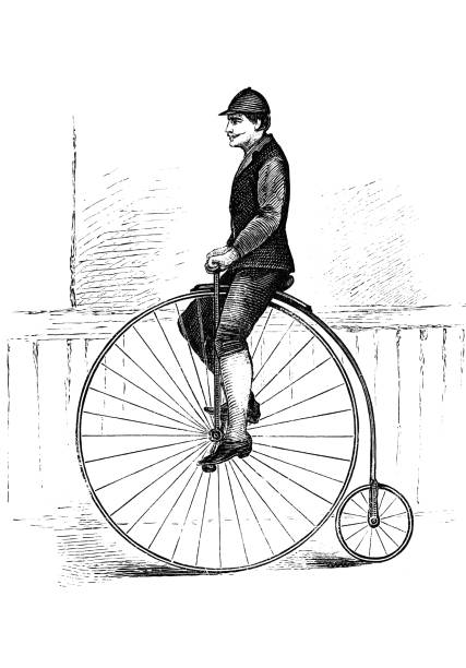 Penny farthing bicycle - first exercise Illustration from 19th century penny farthing bicycle stock illustrations