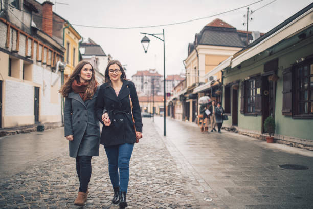 Walking along a city street