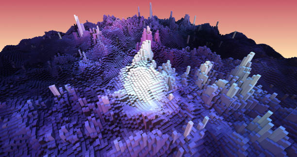 istock 3D Complex City 3D Illustration Render With Moving Colorful Cubes 1179954669