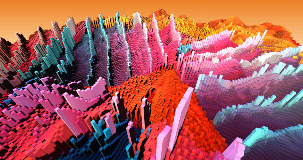 3D Complex City 3D Illustration Render With Moving Colorful Cubes