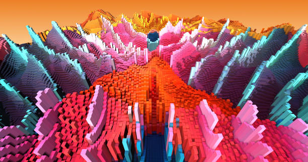 istock 3D Complex City 3D Illustration Render With Moving Colorful Cubes 1179955200