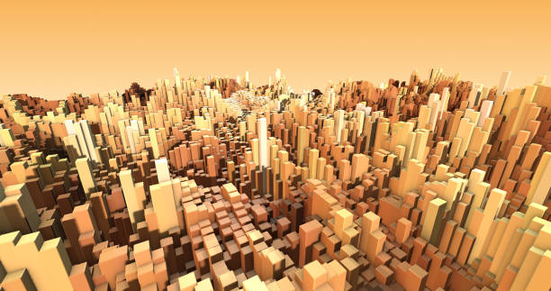 istock Abstract 3D City Background With Moving Cubes 3D Illustration Render 1179955764