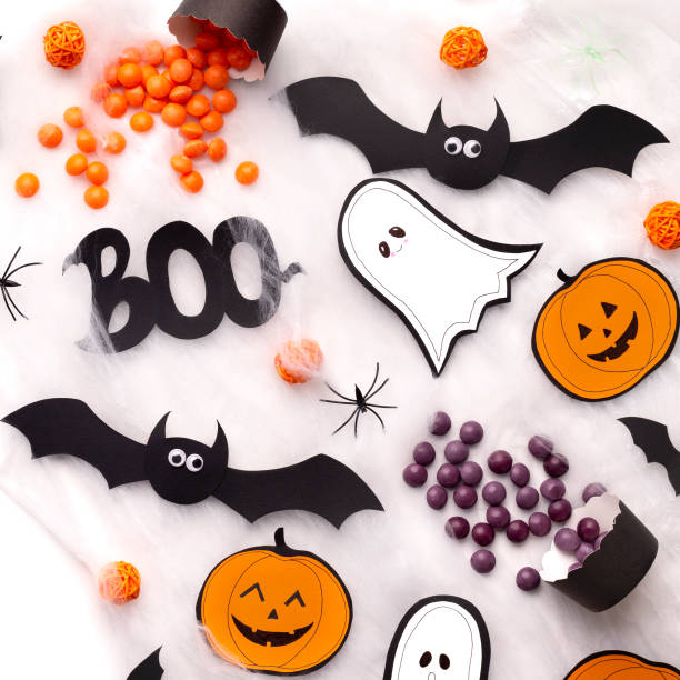istock Close up of creative Halloween accessories and silhouette 1179956131