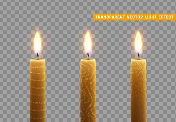 ilustraciones, imágenes clip art, dibujos animados e iconos de stock de las velas arden con fuego. conjunto de velas de parafina realista aisladas en fondo transparente. elemento para la decoración del diseño, ilustración vectorial - paraffin