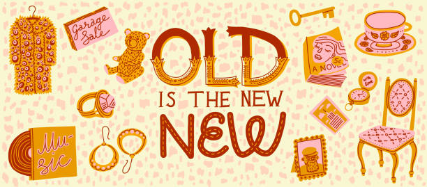 ilustraciones, imágenes clip art, dibujos animados e iconos de stock de artículos vintage y old is the new quote. encabezado del sitio web, banner horizontal - undomesticated cat audio