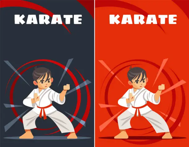 Vector illustration of karate kid. design templates. kids sports. Vector illustration of flat, cartoon style.