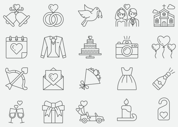 Wedding Thin Line Icons Wedding Thin Line Icons wedding illustrations stock illustrations