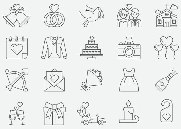 Vector illustration of Wedding Thin Line Icons