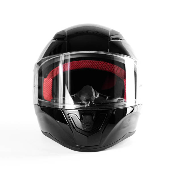 istock Black glossy motorcycle helmet. Close up. Isolated on white background 1179964240