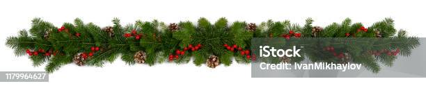 Christmas Frame Of Tree Branches Stock Photo - Download Image Now - Christmas, Garland - Decoration, Border - Frame