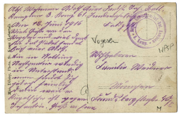 Back of an old postcard with German handwriting stock photo