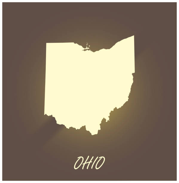 ohio karte vektor umriss kartographie schwarz und weiß beleuchtet grunge hintergrund-illustration - elyria stock-grafiken, -clipart, -cartoons und -symbole