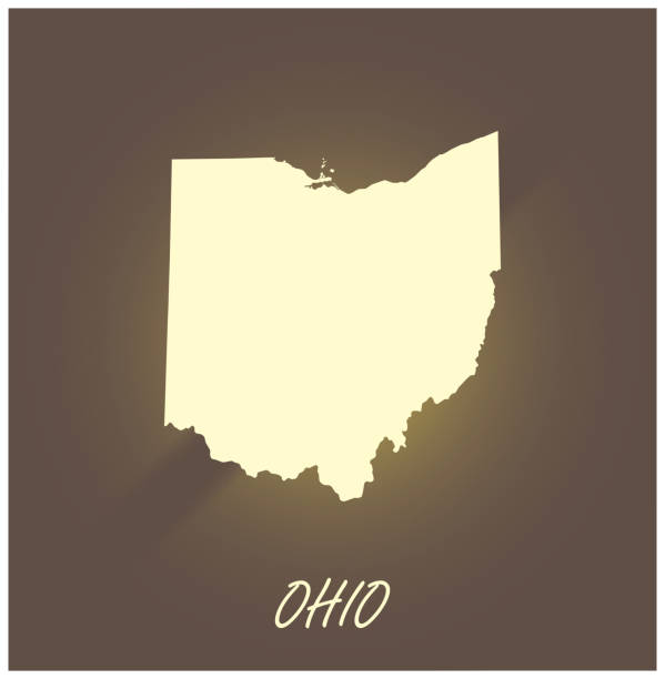 オハイオ州マップベクトルアウトラインカートグラフィー黒と白の照らされたグランジ背景イラスト - elyria点のイラスト素材／クリップアート素材／マンガ素材／アイコン素材