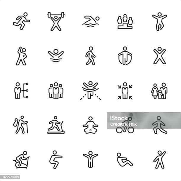 Exercising And Sport Outline Icon Set Stock Illustration - Download Image Now - Icon, Walking, Sport