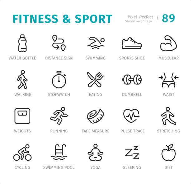 illustrations, cliparts, dessins animés et icônes de fitness and sport - graphismes pixel perfect avec légendes - fréquence cardiaque