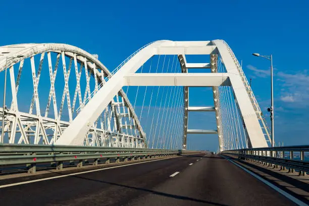 Photo of Crimean bridge. Transport passage through the Kerch Strait. The longest arch bridge in Europe